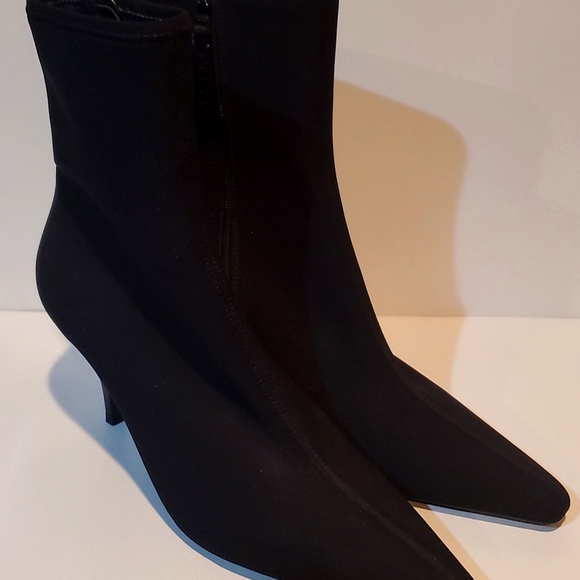 Prada Minimalist Technical Fabric Point-toe Stiletto Zip Ankle Boots In Black - Picture 1 of 5